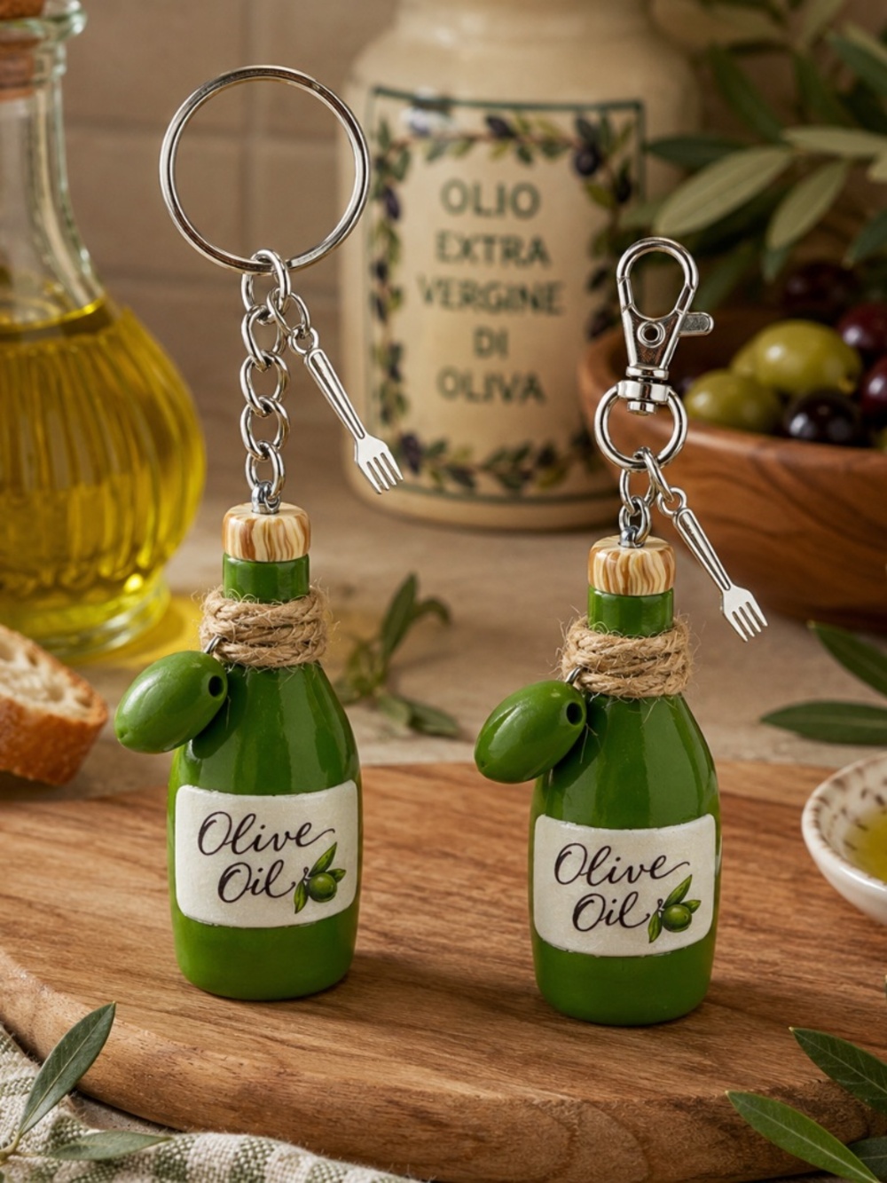 Olive Oil Bottle Keychain or Bag Clip | Handmade Italian Food Accessory